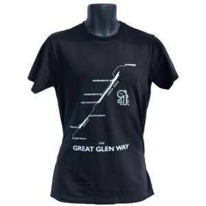Great Glen Way T-shirt in black with a round neckline