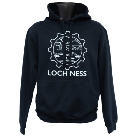 Navy Blue Adults Hoodie with Loch Ness and logo printed on the front