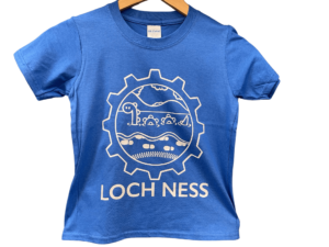 Royal Blue Kids T-shirt with Loch Ness and logo printed on the front
