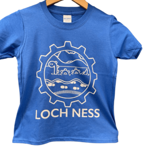 Royal Blue Kids T-shirt with Loch Ness and logo printed on the front