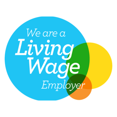 Living Wage Employer logo with Loch Ness Hub & Travel, certified commitment to fair wages.